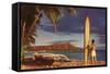 Surfer with Diamond Head-null-Framed Stretched Canvas