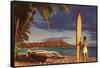 Surfer with Diamond Head-null-Framed Stretched Canvas