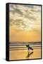 Surfer with Long Board at Sunset on Popular Playa Guiones Surf Beach-Rob Francis-Framed Stretched Canvas