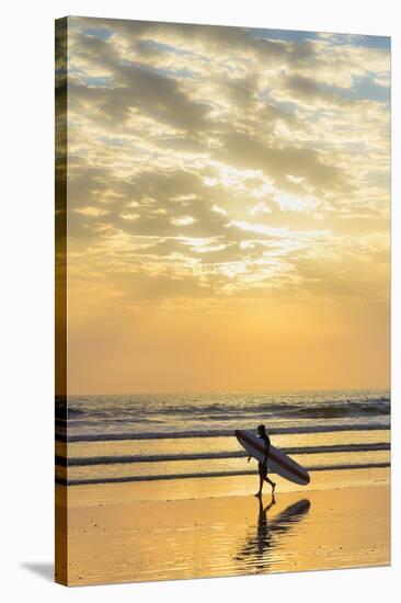 Surfer with Long Board at Sunset on Popular Playa Guiones Surf Beach-Rob Francis-Stretched Canvas