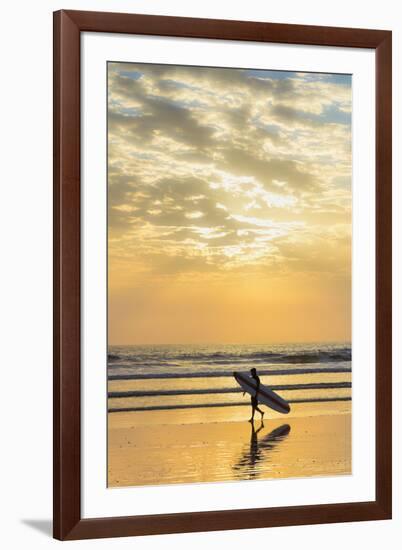 Surfer with Long Board at Sunset on Popular Playa Guiones Surf Beach-Rob Francis-Framed Photographic Print