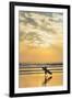 Surfer with Long Board at Sunset on Popular Playa Guiones Surf Beach-Rob Francis-Framed Photographic Print