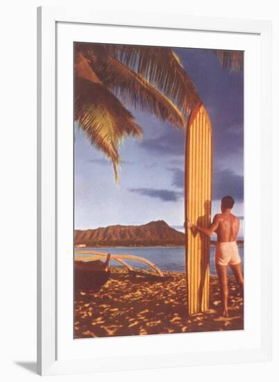 Surfer with Long Board-null-Framed Art Print