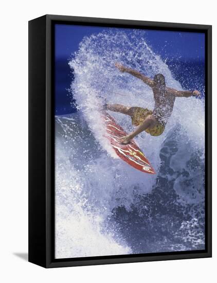 Surfer with Red Board-null-Framed Stretched Canvas