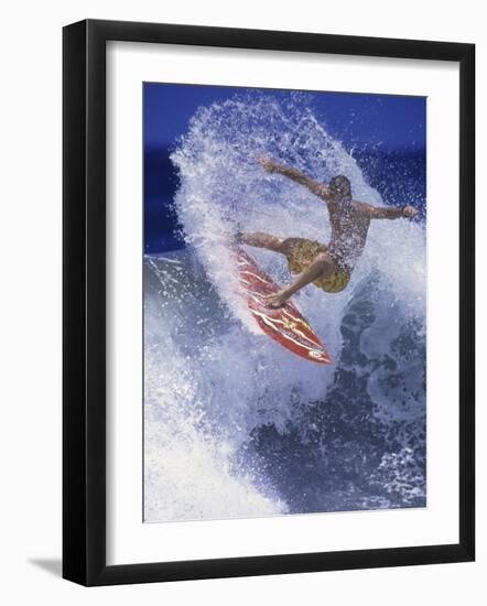 Surfer with Red Board-null-Framed Premium Photographic Print