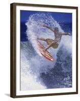 Surfer with Red Board-null-Framed Premium Photographic Print