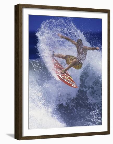 Surfer with Red Board-null-Framed Premium Photographic Print