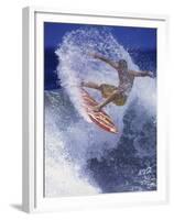 Surfer with Red Board-null-Framed Premium Photographic Print