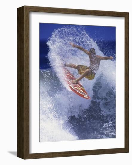 Surfer with Red Board-null-Framed Photographic Print
