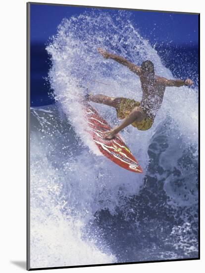 Surfer with Red Board-null-Mounted Photographic Print