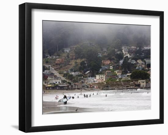 Surfers at Linda Mar Beach, Pacifica, California, United States of America, North America-Levy Yadid-Framed Photographic Print