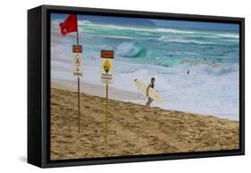 Surfers at Sunset Beach, Oahu, Hawaii, USA-Charles Crust-Framed Stretched Canvas