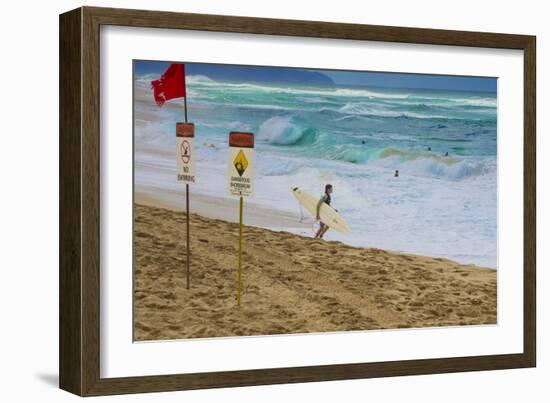 Surfers at Sunset Beach, Oahu, Hawaii, USA-Charles Crust-Framed Photographic Print