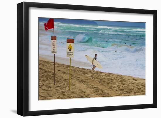 Surfers at Sunset Beach, Oahu, Hawaii, USA-Charles Crust-Framed Photographic Print