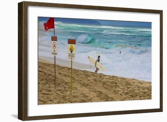 Surfers at Sunset Beach, Oahu, Hawaii, USA-Charles Crust-Framed Photographic Print