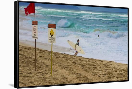 Surfers at Sunset Beach, Oahu, Hawaii, USA-Charles Crust-Framed Stretched Canvas