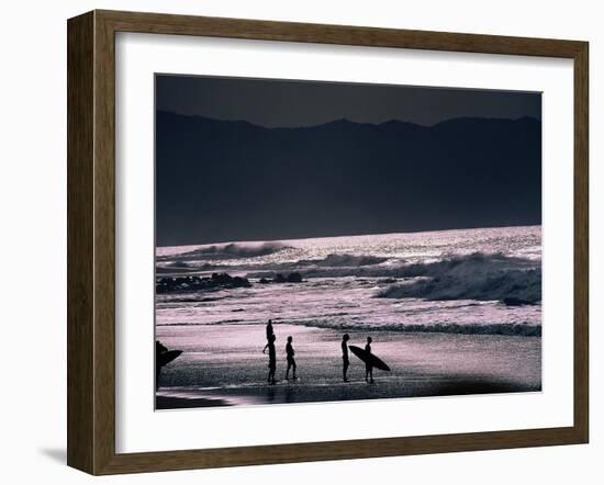 Surfers at Sunset, Ehukai, Oahu, Hawaii-Bill Romerhaus-Framed Premium Photographic Print