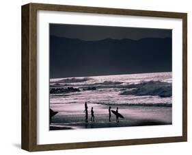 Surfers at Sunset, Ehukai, Oahu, Hawaii-Bill Romerhaus-Framed Photographic Print