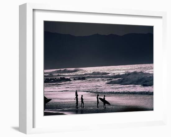 Surfers at Sunset, Ehukai, Oahu, Hawaii-Bill Romerhaus-Framed Photographic Print