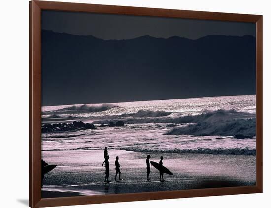 Surfers at Sunset, Ehukai, Oahu, Hawaii-Bill Romerhaus-Framed Photographic Print