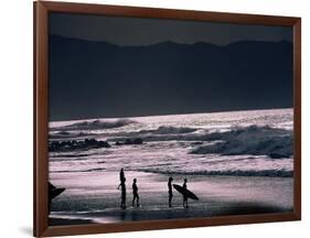 Surfers at Sunset, Ehukai, Oahu, Hawaii-Bill Romerhaus-Framed Photographic Print