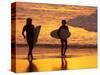 Surfers at Sunset, Gold Coast, Queensland, Australia-David Wall-Stretched Canvas