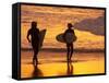 Surfers at Sunset, Gold Coast, Queensland, Australia-David Wall-Framed Stretched Canvas