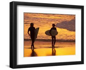 Surfers at Sunset, Gold Coast, Queensland, Australia-David Wall-Framed Photographic Print