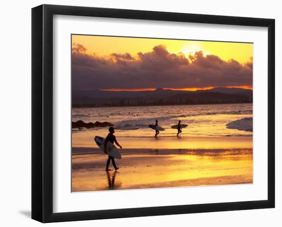 Surfers at Sunset, Gold Coast, Queensland, Australia-David Wall-Framed Premium Photographic Print