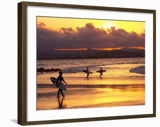 Surfers at Sunset, Gold Coast, Queensland, Australia-David Wall-Framed Photographic Print