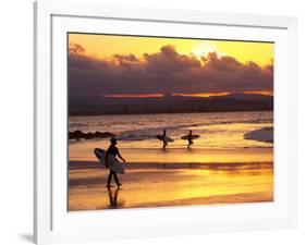 Surfers at Sunset, Gold Coast, Queensland, Australia-David Wall-Framed Photographic Print