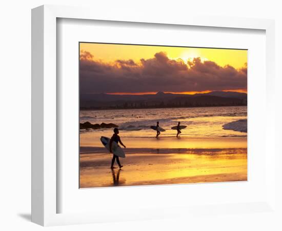 Surfers at Sunset, Gold Coast, Queensland, Australia-David Wall-Framed Photographic Print