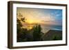 Surfers at sunset in Bali with straw roofed huts, Indonesia, Southeast Asia, Asia-Tyler Lillico-Framed Photographic Print