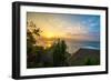 Surfers at sunset in Bali with straw roofed huts, Indonesia, Southeast Asia, Asia-Tyler Lillico-Framed Photographic Print