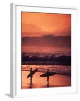 Surfers at Sunset, Oahu, Hawaii-Bill Romerhaus-Framed Photographic Print