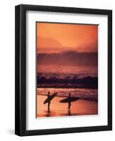 Surfers at Sunset, Oahu, Hawaii-Bill Romerhaus-Framed Premium Photographic Print