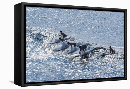 Surfers at the Hookipa Beach Park, Paai, Maui, Hawaii, United States of America, Pacific-Michael Runkel-Framed Stretched Canvas