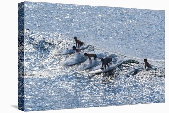 Surfers at the Hookipa Beach Park, Paai, Maui, Hawaii, United States of America, Pacific-Michael Runkel-Stretched Canvas