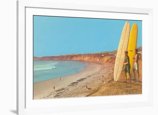 Surfers Checking Out Waves-null-Framed Premium Giclee Print