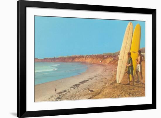 Surfers Checking Out Waves-null-Framed Premium Giclee Print