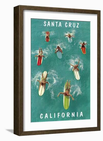 Surfers from Above, Santa Cruz, California-null-Framed Art Print