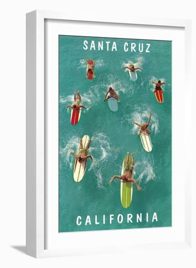 Surfers from Above, Santa Cruz, California-null-Framed Art Print