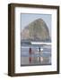 Surfers, Haystack Rock, Cape Kiwanda State Park, Oregon Coast, USA, Late Spring-Stuart Westmorland-Framed Photographic Print