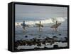 Surfers Head into the Surf at Mancora on the Northern Coast of Peru-Andrew Watson-Framed Stretched Canvas