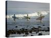 Surfers Head into the Surf at Mancora on the Northern Coast of Peru-Andrew Watson-Stretched Canvas