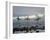 Surfers Head into the Surf at Mancora on the Northern Coast of Peru-Andrew Watson-Framed Photographic Print