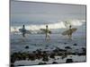 Surfers Head into the Surf at Mancora on the Northern Coast of Peru-Andrew Watson-Mounted Photographic Print