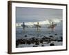 Surfers Head into the Surf at Mancora on the Northern Coast of Peru-Andrew Watson-Framed Photographic Print