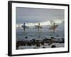 Surfers Head into the Surf at Mancora on the Northern Coast of Peru-Andrew Watson-Framed Photographic Print