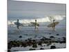 Surfers Head into the Surf at Mancora on the Northern Coast of Peru-Andrew Watson-Mounted Photographic Print